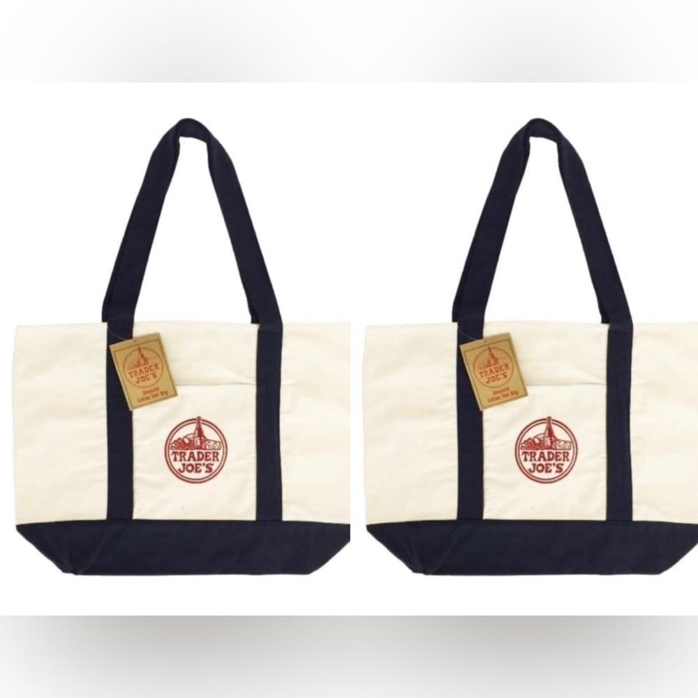 Set of 2 Trader Joe’s Canvas Tote Bag blue large New with tag